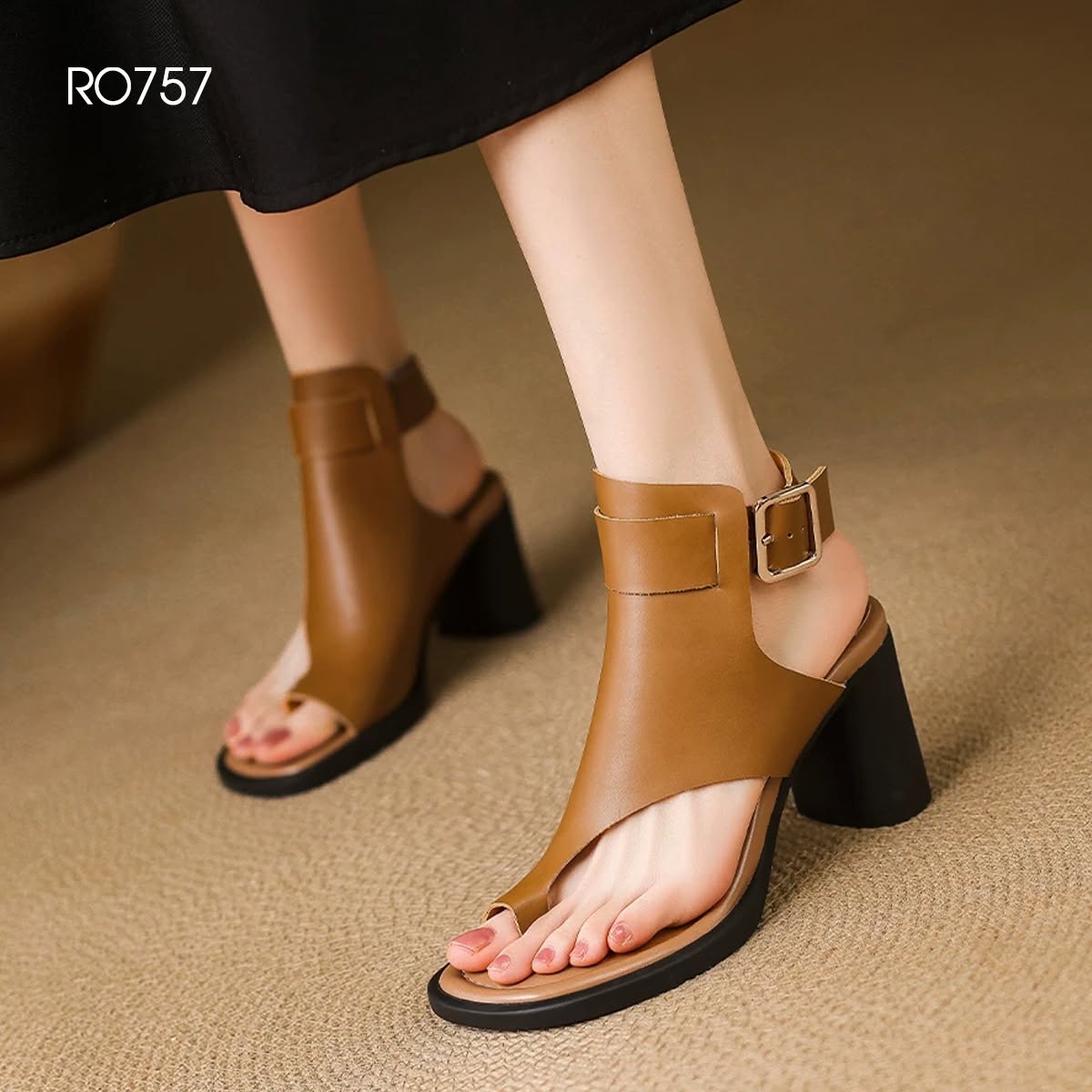 Giày cao gót nữ xỏ ngón, cổ cao, gót trụ ROSATA RO757 -9p- Đen, Nâu - BKSTORE