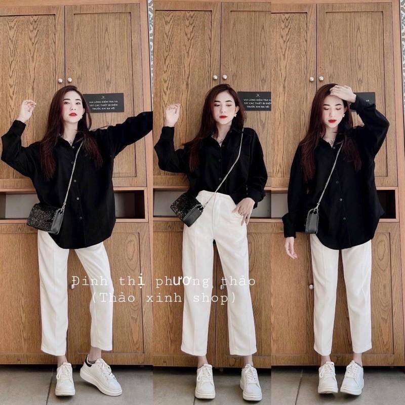 ️ Set Áo Sơ Mi đũi Oversize + Quần ống suông xinh xắn