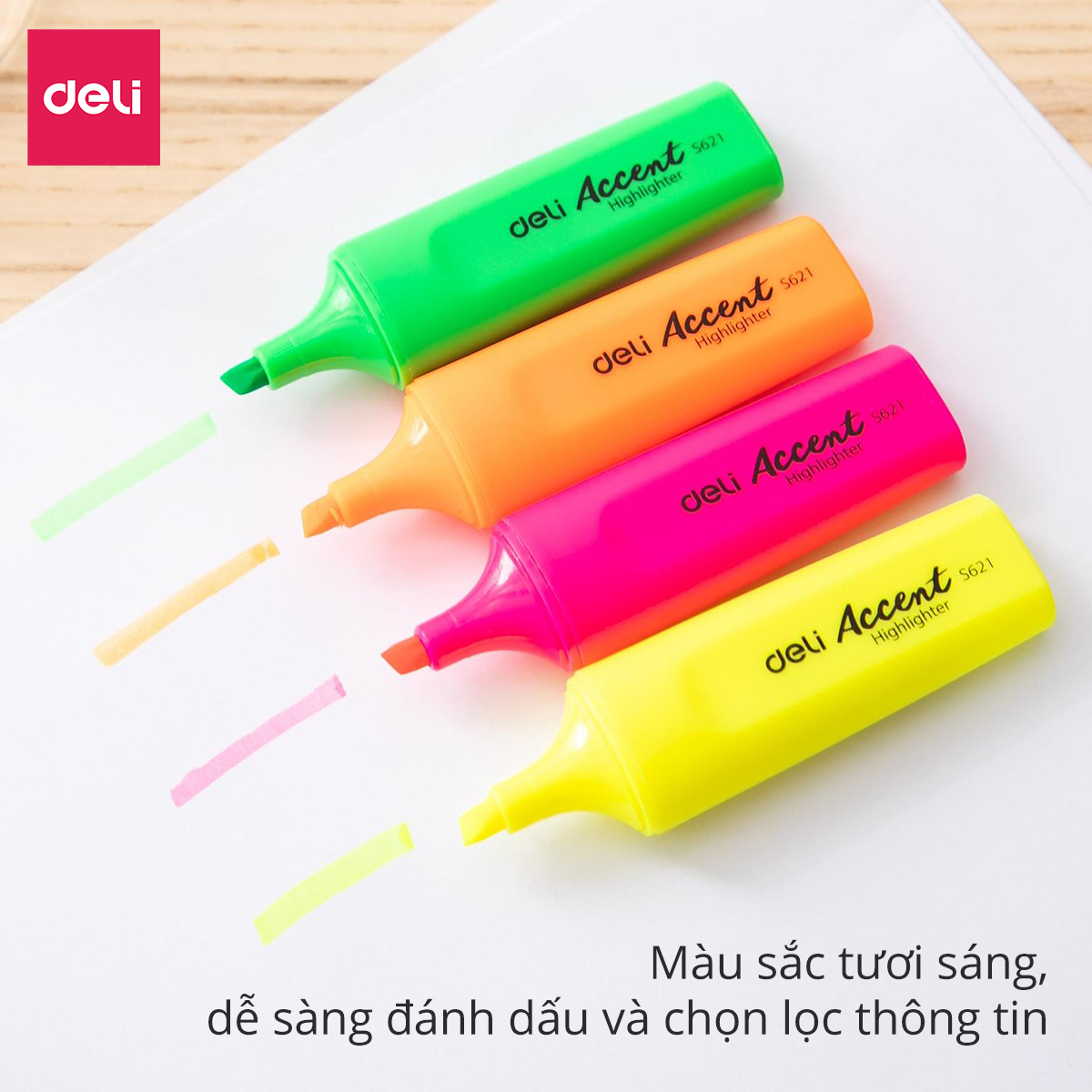 Bút Nhớ Dòng Highlight Deli - Hồng, Xanh Lá, Vàng, Cam - 2 Chiếc - ES621