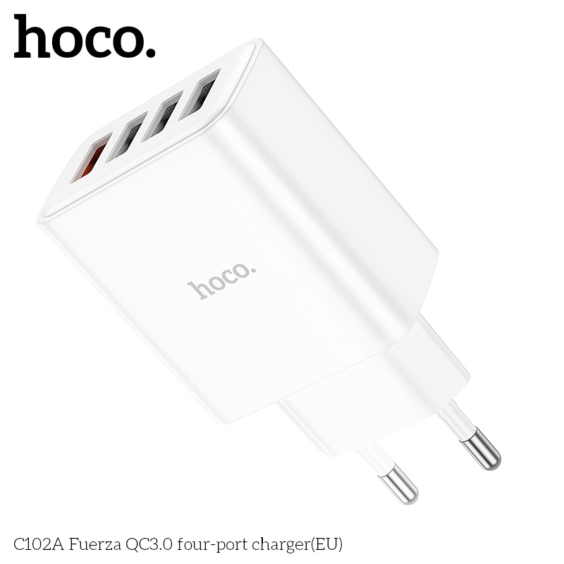 Củ sạc nhanh 4 cổng USB, cốc sạc điện thoại sạc nhanh QC3.0 28.5W C102A - Hàng chính hãng