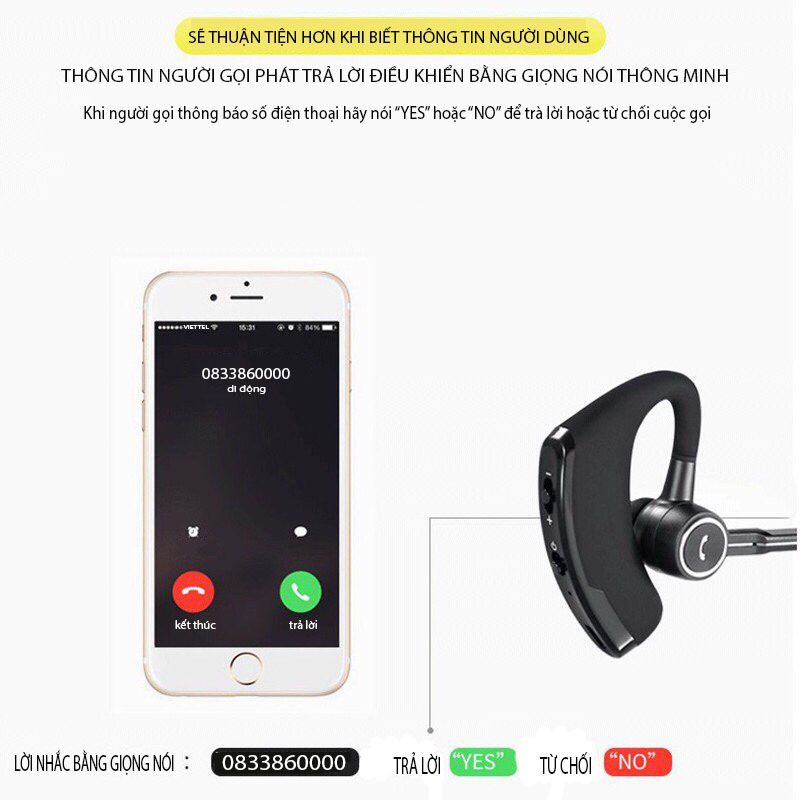 Tai Nghe Bluetooth không dây Anncoe V8S - Bluetooth 5.0 - Công Nghệ Chống Ồn CVC6.0 -Thời gian sử dụng 10 tiếng - Phiên Bản Mới - Hàng Chính Hãng