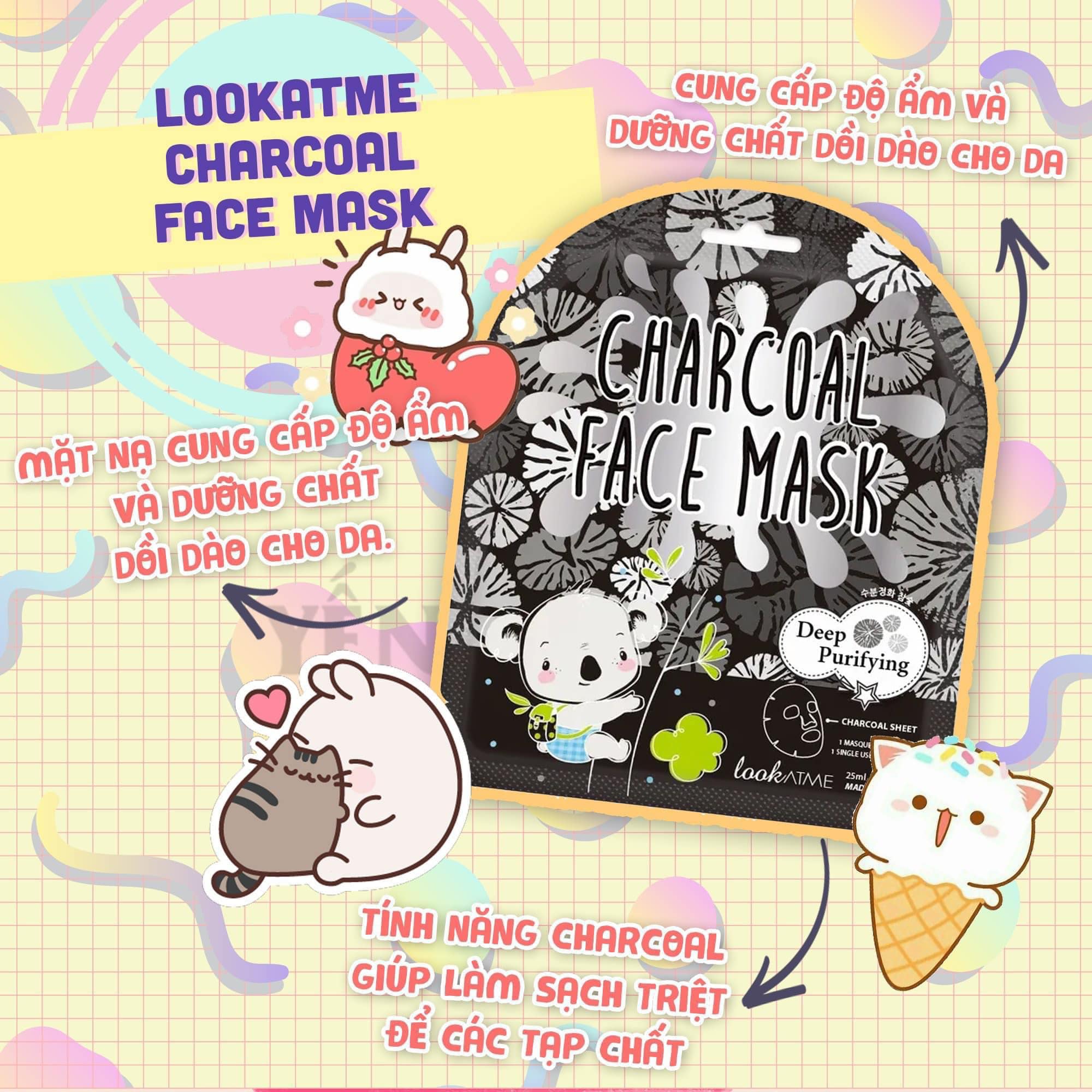 BỘ 10 MIẾNG ĐẮP MẶT NẠ THẢI ĐỘC THAN HOẠT TÍNH HÀN QUỐC LOOKATME CHARCOAL FACE MASK 25ML