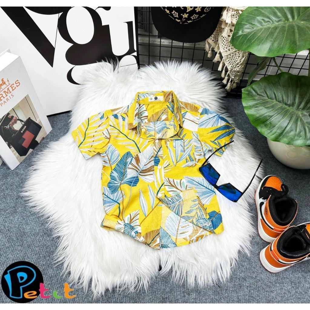 Áo sơ mi cho bé trai hoa lá phong cách hawai du lịch đẹp size 10-35kg chất vải mềm mát