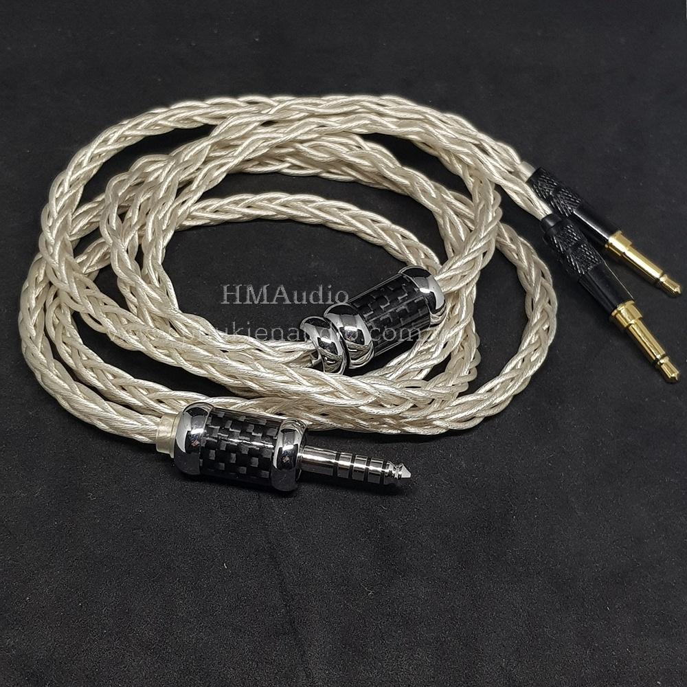 Dây tai nghe đồng mạ bạc 7NOCC Litz 23AWG đường kính dây đơn 1.25mm tết 8 sợi - Connector Dual 3.5mm - Phù hợp với tai nghe Ananda Arya Susvara Sundara
