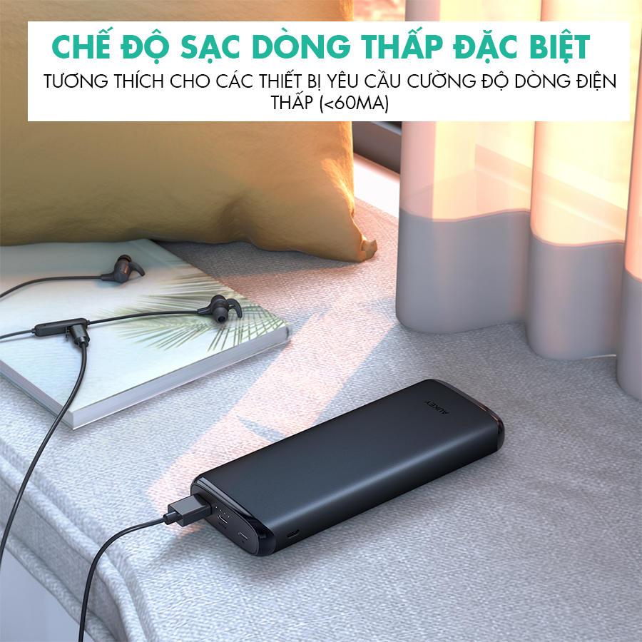 Pin Sạc Dự Phòng 20000mAh AUKEY PB-Y23 1 Cổng Sạc Nhanh QC 3.0, 1 Cổng Type C Power Delivery 18W, Hỗ Trợ Sạc Vào Bằng Cổng Lighting - Hàng Chính Hãng