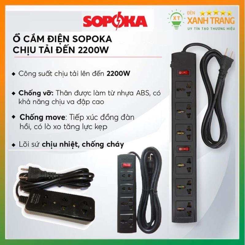Dây ổ cắm điện 3 lỗ, 4 lỗ đến 6 lỗ có công tắc an toàn chịu tải 1200W - 2200W SOPOKA