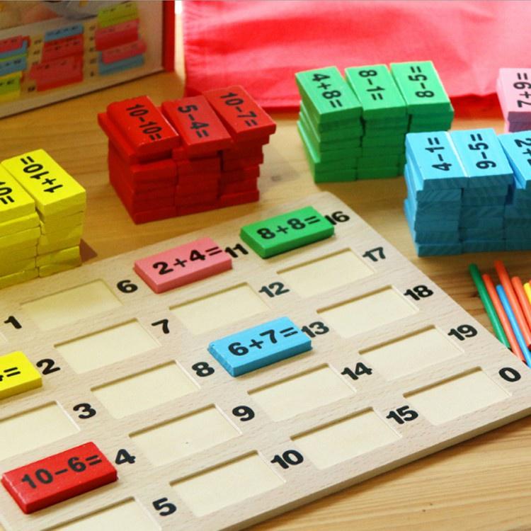 Domino toán học (Kèm học liệu)- Đồ chơi gỗ Toán cộng cho trẻ mới bắt đầu kèm học liệu dạy con phép cộng thú vị- Tư duy tốt- ham thích học cho bé độ tuổi tiền tiểu học và lớp 1