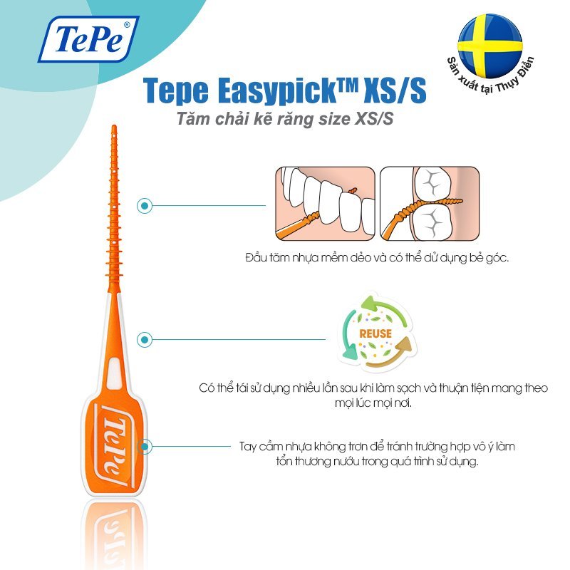 Tăm chải kẽ răng Tepe EasyPick cam XS-S 12pcs - Chỉ nha khoa | ALamDep.com