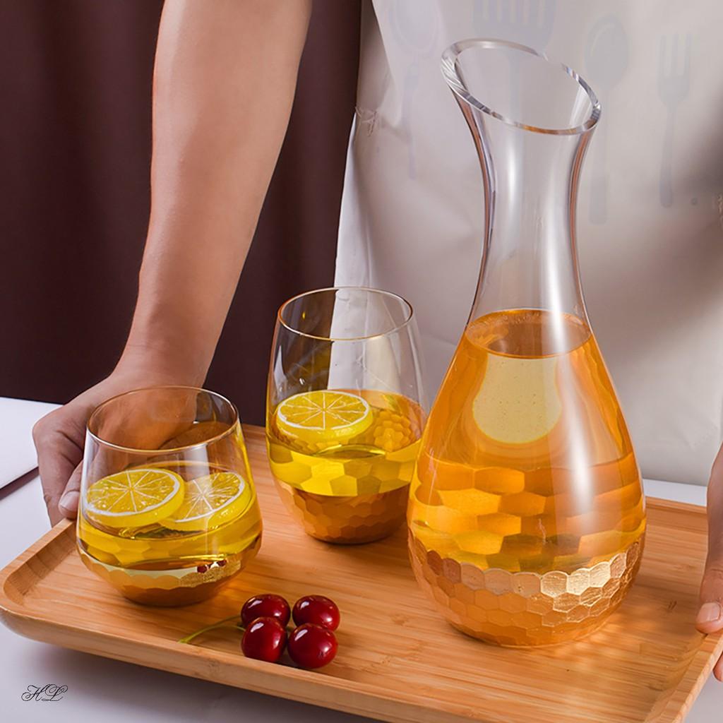 Cốc thủy tinh borosilicate chịu nhiệt Home Decor Cao Cấp | LY TT CHỊU NHIỆT DÁNG BẦU VÂN TỔ ONG NHÚNG VÀNG KIM