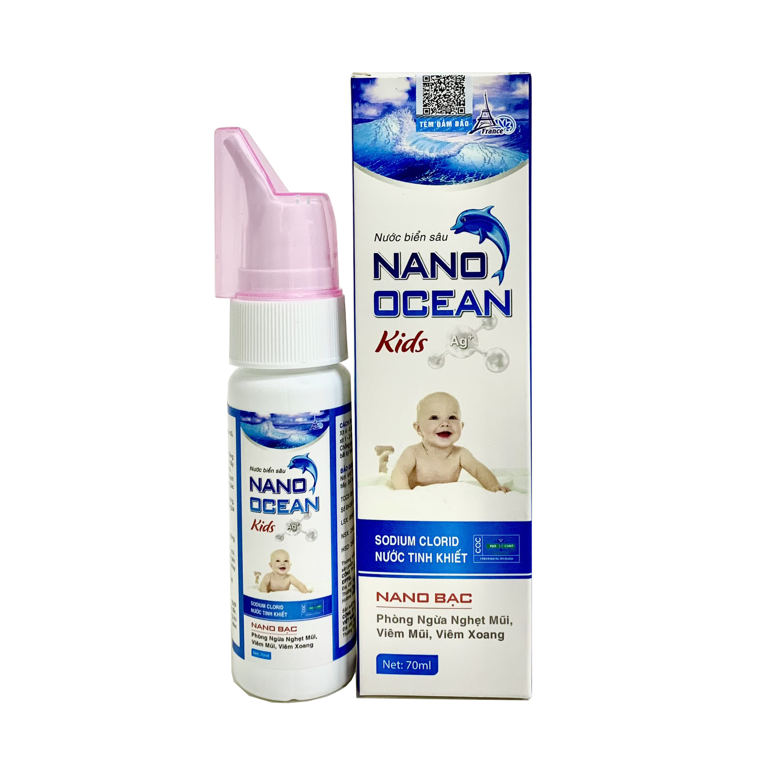 Combo 2 Chai Xịt Nano Bạc Nước Biển Vệ Sinh Mũi Cho Trẻ Em Nano Ocean Kids ( Chai 70 ml )