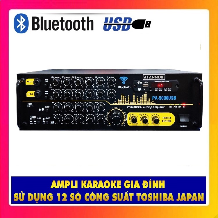 Ampli Bluetooth Karaoke ATANNOII PA - 5000USB - Amply 12 sò lớn - nút nhôm - có quạt tản nhiệt - Hàng chính hãng