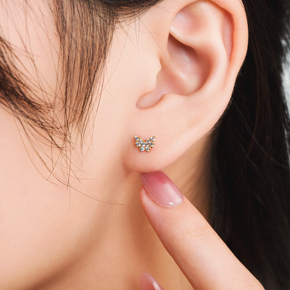 Bông Tai Nữ Hoạ Tiết Hình Cánh Bướm Vàng 14K BTAM125 Huy Thanh Jewelry
