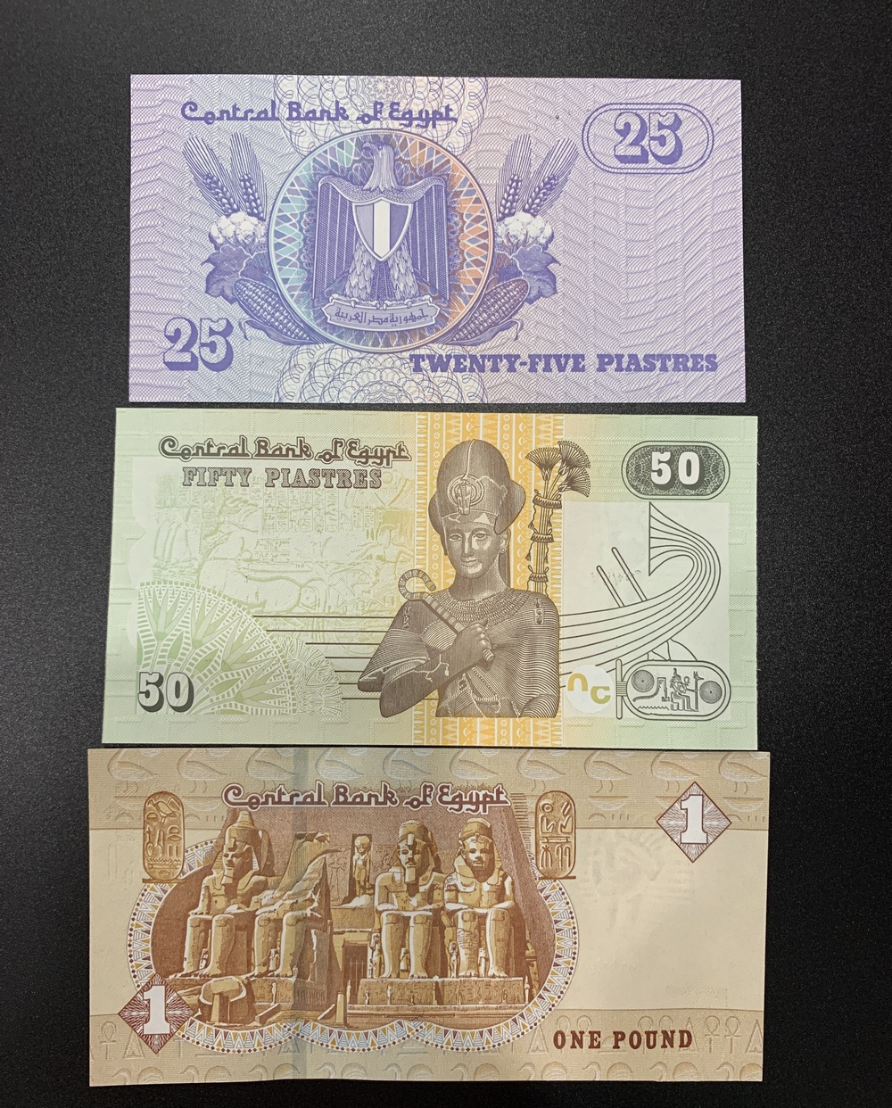Sét tiền 3 tờ 25 50 Piastre , 1 Pound của Ai Cập , Egypt sưu tầm - Mới 100% UNC - tiền châu Phi