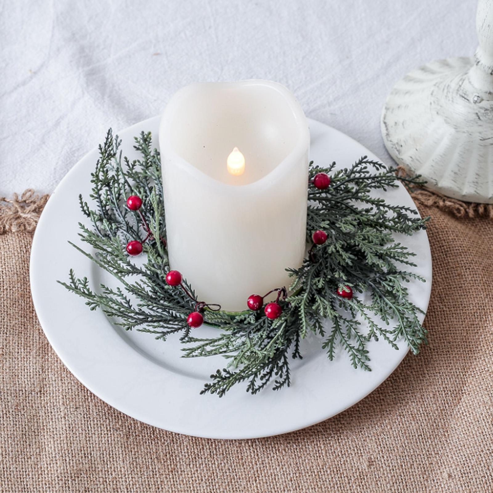 Christmas Candle  Artificial Wreath Christmas Garland Candle Wreath for Living Room Fireplace Lantern Home Decor