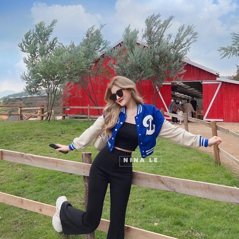 Áo khoác lửng croptop dáng bomber bóng chày nỉ ngoại in chữ unisex ulzzang nam nữ