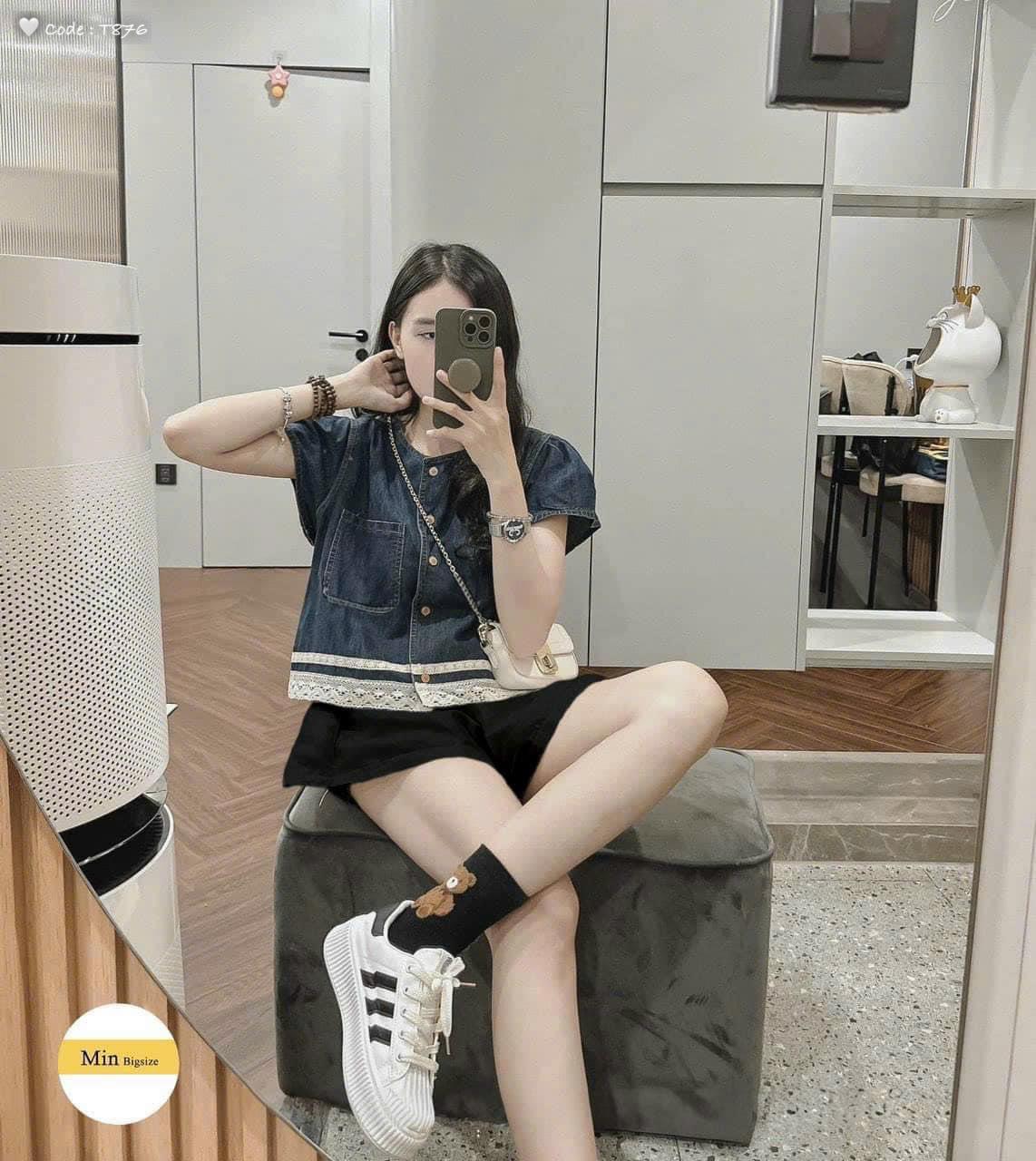 SET ĐI CHƠI, SET 2 MÓN ÁO SƠ MI JEAN TAY NGẮN VIỀN REN PHỐI QUẦN ĐÙI CỰC XINH IU