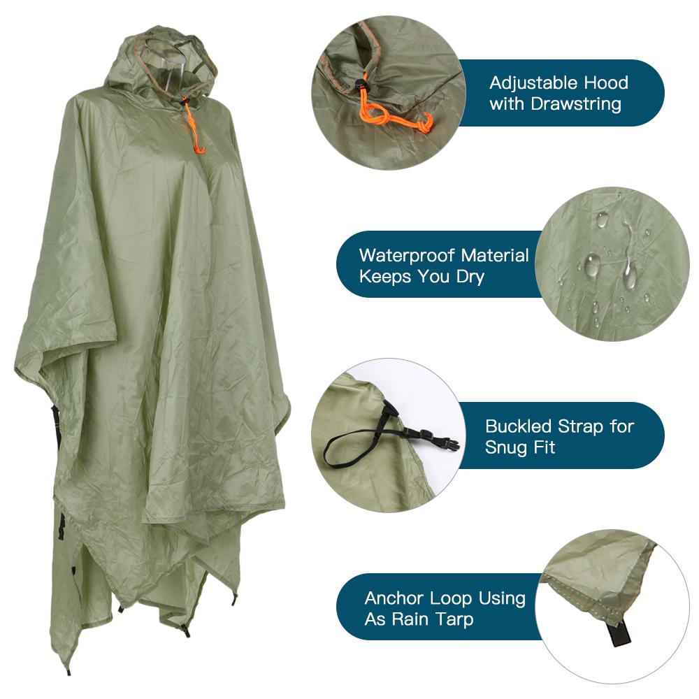 Áo mưa chống thấm nước Poncho có mũ trùm đầu cho Đi xe đạp cắm trại ngoài trời