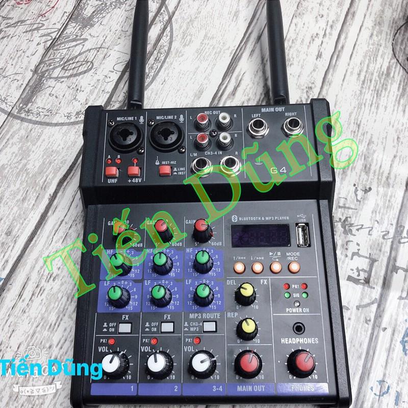 Bàn Trộn Âm Thanh Kiêm Lọc Âm Mixer G4 Kèm 2 Mic, Không Dây Tiện Lợi Oto Loa Kéo Và Các Loại Loa Khác