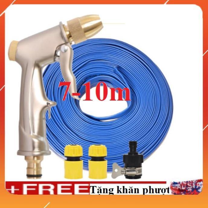 Bộ dây vòi xịt bơm nước tưới rửa , tăng áp 3 lần, loại 7m, 10m 206701-1 đầu đồng, cút, + khăn phượt