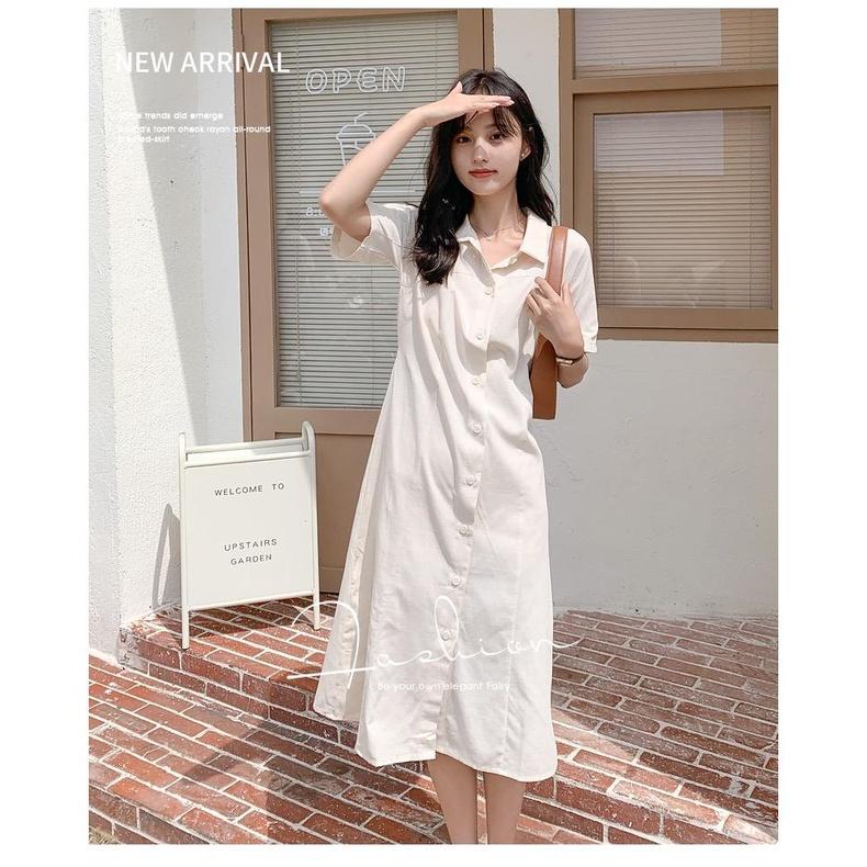 MS890 Váy đầm sơ mi cổ đức chiết eo tôn dáng