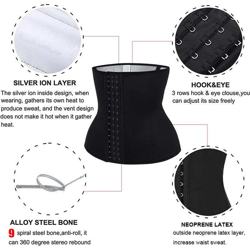Twinso Giảm Cân Giảm Béo Eo Huấn Luyện Neoprene Xông Hơi Dây Tập Toàn Thân Nữ PU Bạc Định Fajas Xắn XXS XS
