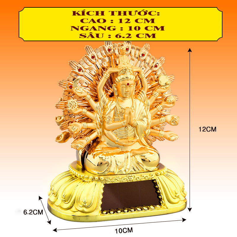 Tượng để xe Phật Thiên Thủ Quan Âm bằng hợp kim mạ vàng C13