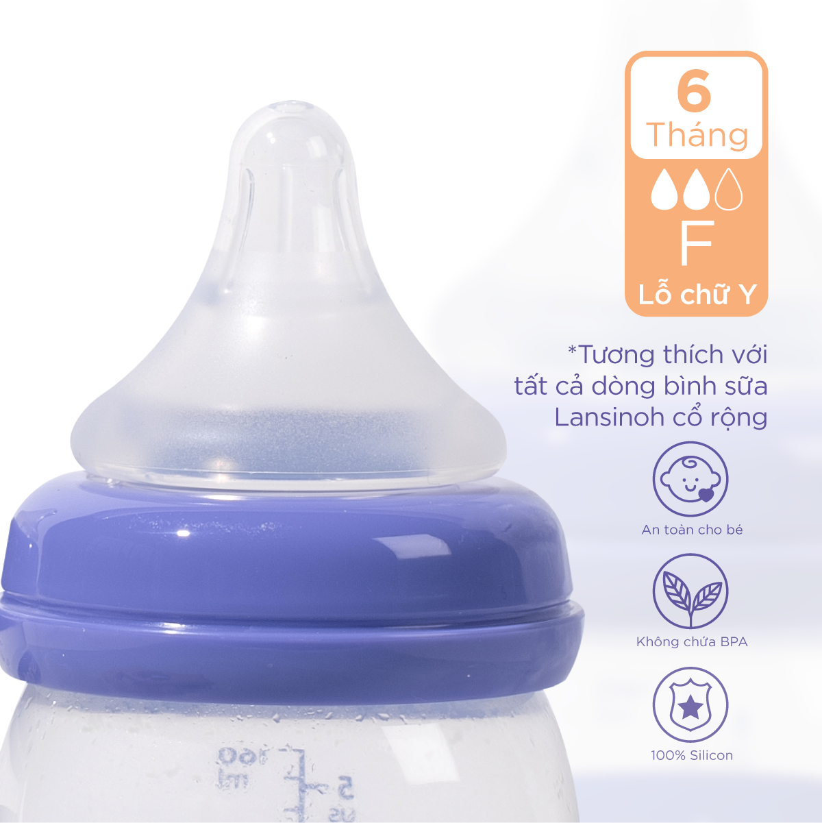 2 Bình Sữa Cổ Rộng Lansinoh 160ml TẶNG 1 Núm Vú Cổ Rộng Lansinoh Size F