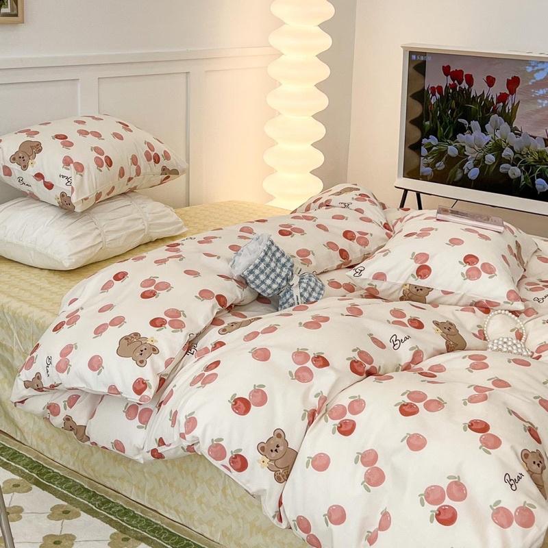 Bộ Chăn Ga Gối Living 100%cotton Hàng Nhập Khẩu Cao Cấp 4 Món Hoa Thỏ