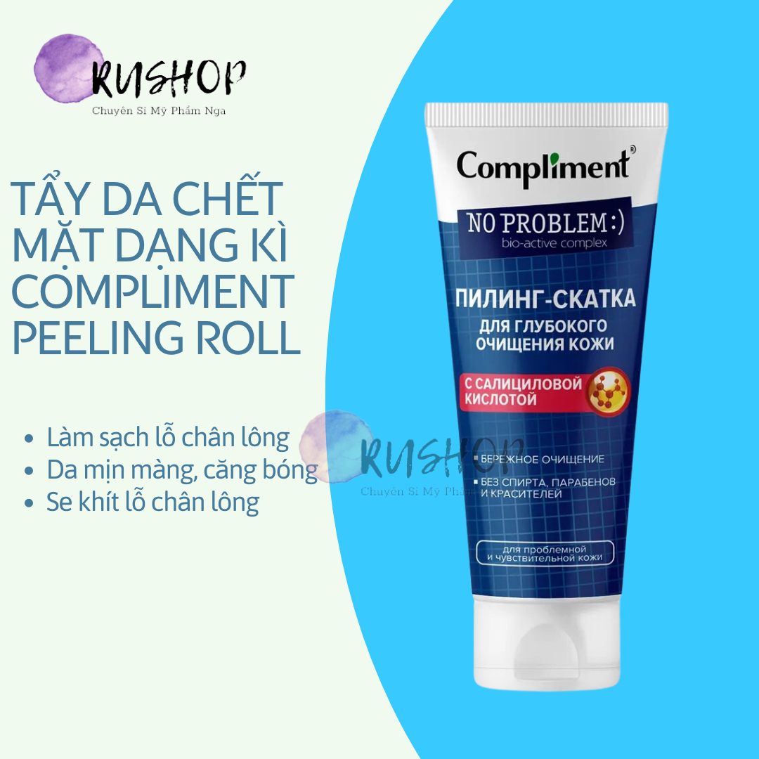 Tẩy da chết mặt dạng kì Compliment No Problem Peeling Roll sạch sâu ngừa mụn 80ml