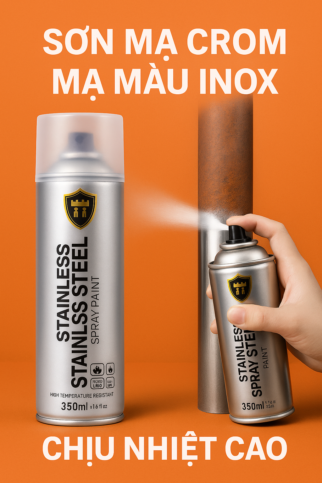 Sơn Xịt Mạ Inox Crom – Siêu Bóng Chịu Nhiệt Cao, Dùng Cho Bô Xe, Động Cơ, Chống Rỉ Sét