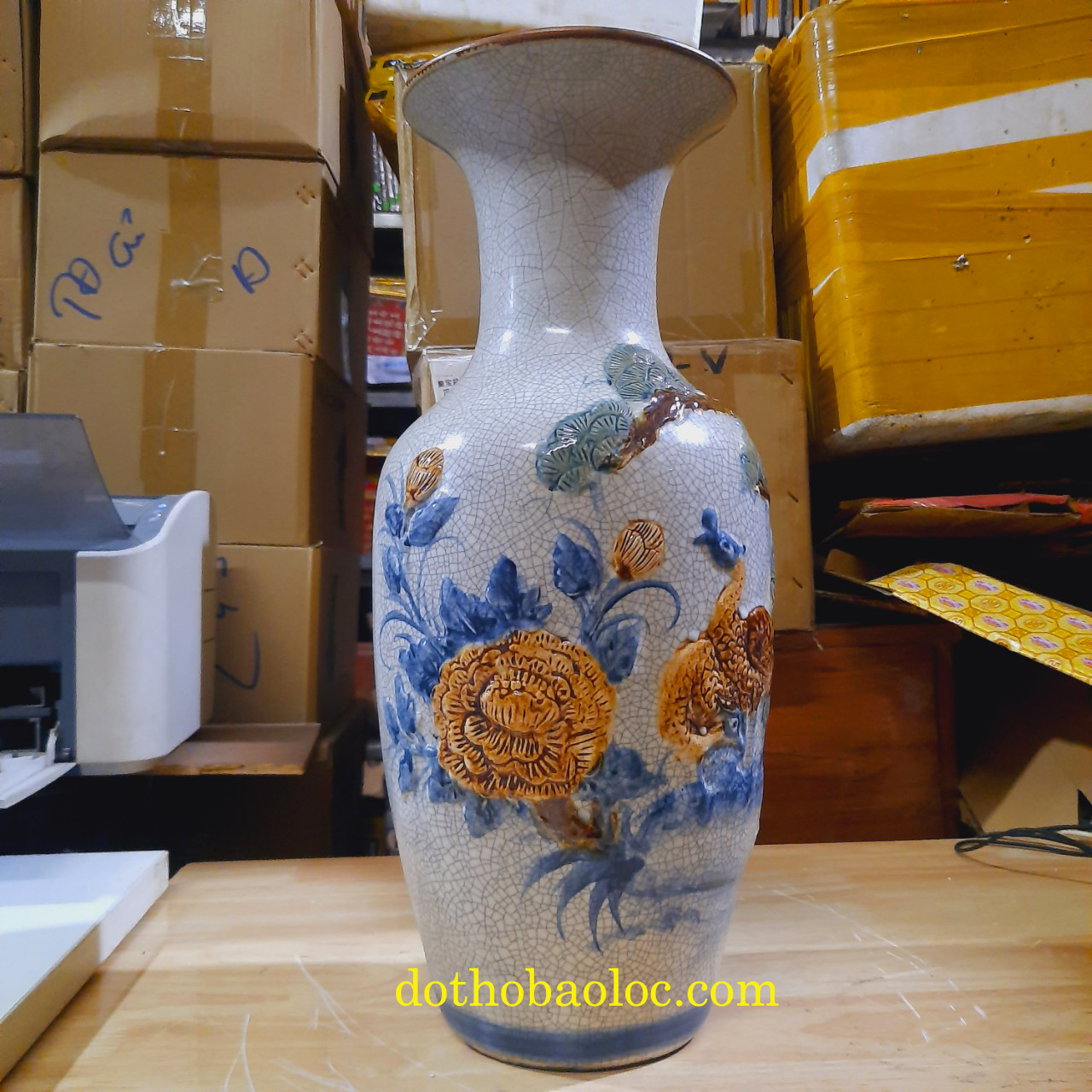 Lục bình men rạn giả cổ gốm Bát Tràng cao 46cm