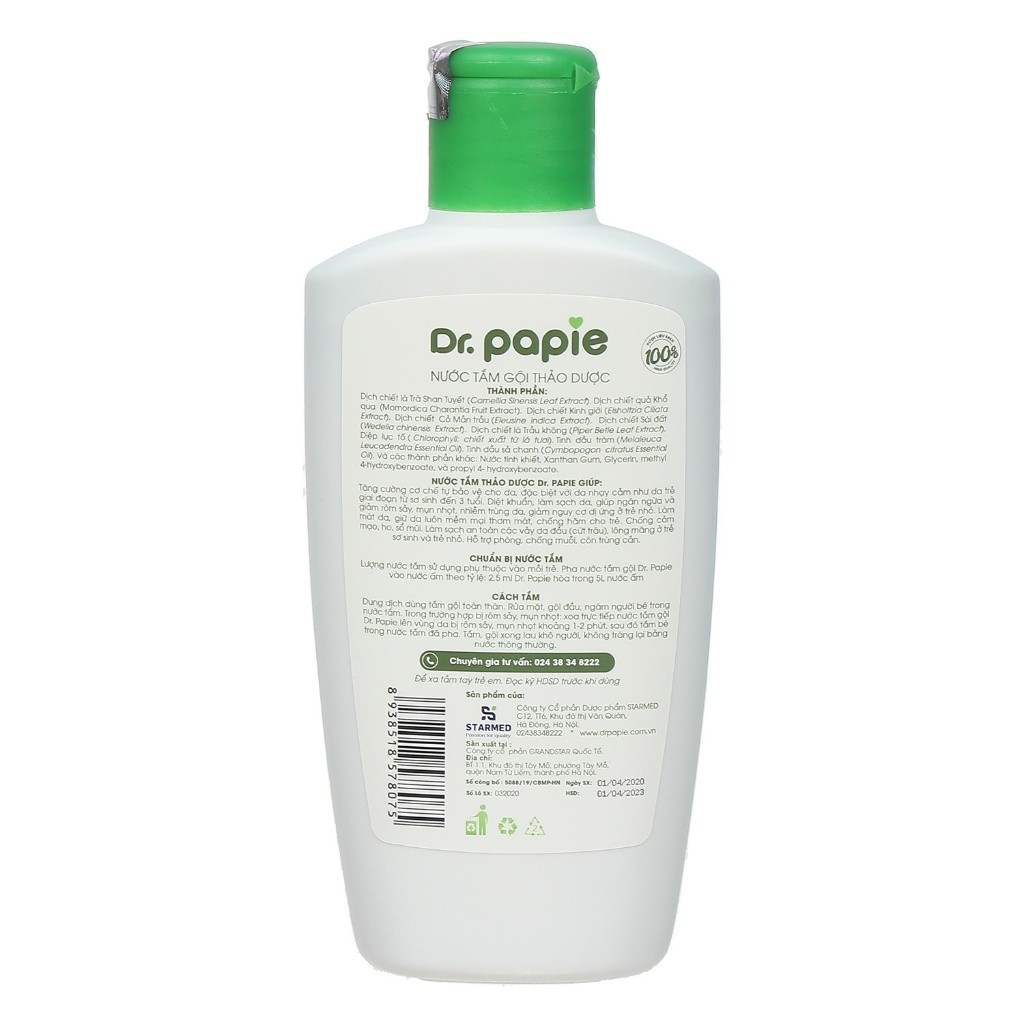 Nước tắm gội thảo dược cho bé Dr.Papie Việt Nam (230ml)