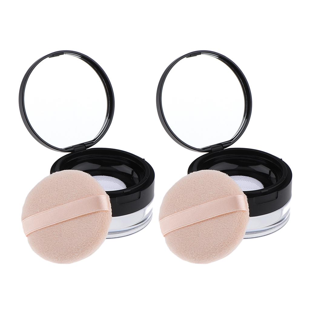 20g Empty Loose Powder Case Facial Blusher Container Jars W/ Puff Blender 2x