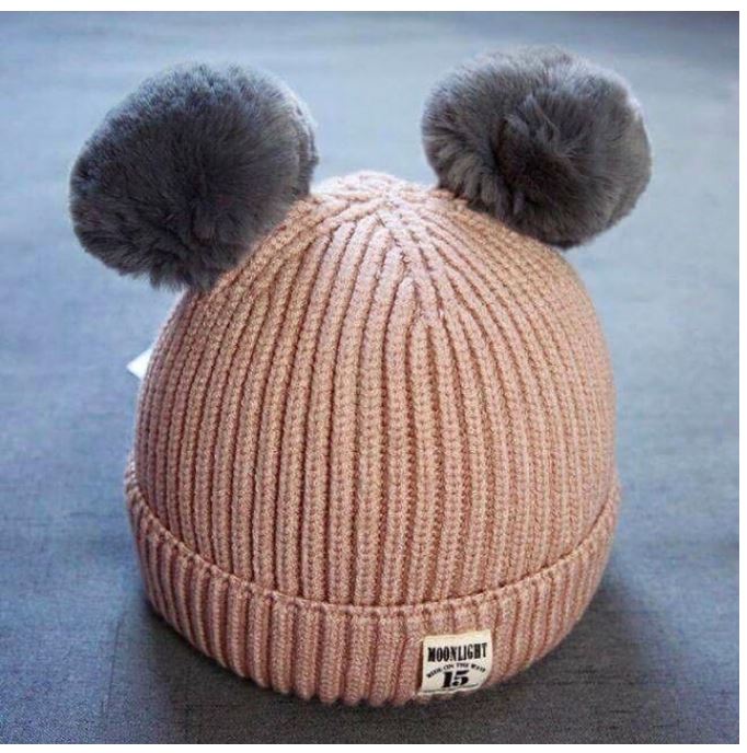 Mũ len, nón len mẫu hai quả bông cực xinh xắn, đáng yêu cho bé trai, bé gái, nón len hàng loại 1 dày dặn