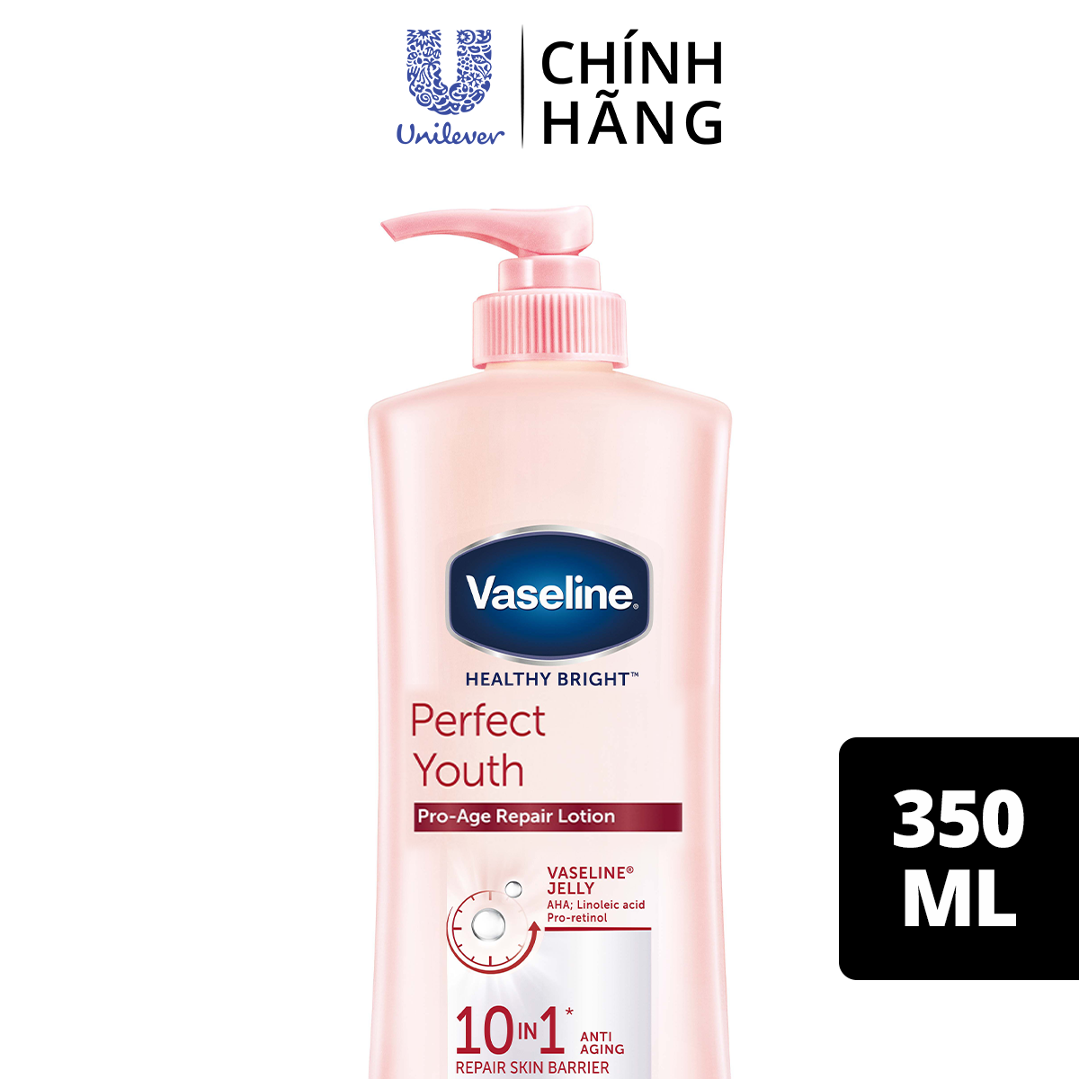 Sữa Dưỡng Thể 350Ml Vaseline Dưỡng Ẩm Sáng Da Perfect Youth Phức Hợp Pro-Retinol Kích Thích Sản Sinh Collagen Hoạt Chất Aha Cải Thiệt Nếp Nhăn