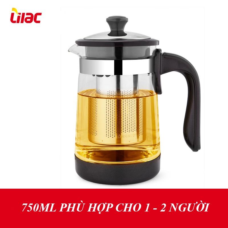 Bình pha trà thủy tinh Lilac (Tea Pot), Bình lọc trà thủy tinh có Lõi Lọc Inox 304 - Chịu nhiệt đến 130 độ- dung tích 75