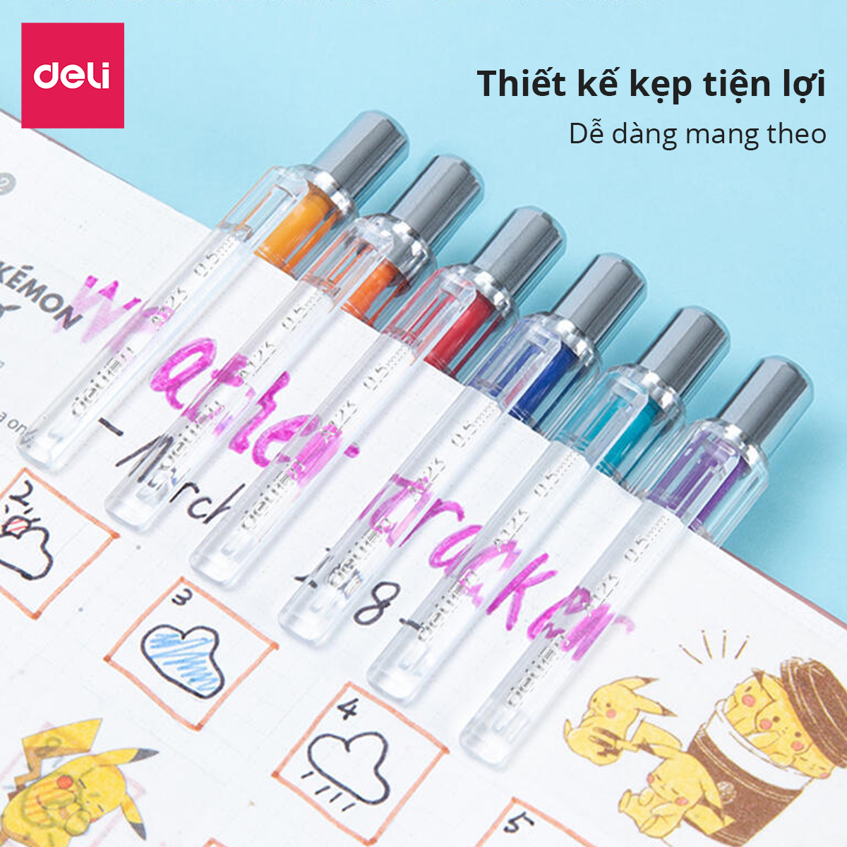 Set bút bi gel nhiều màu Deli - Có đệm tay - 6 màu - A123