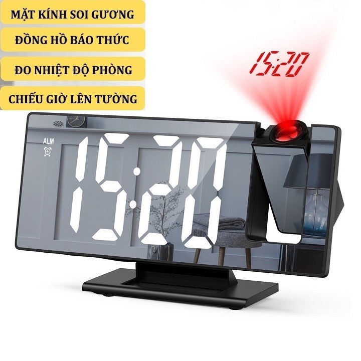 Đồng Hồ Led Chiếu Giờ Lên Trần Nhiều Màu Có Báo Thức Và Hiển Thị Nhiệt Độ.