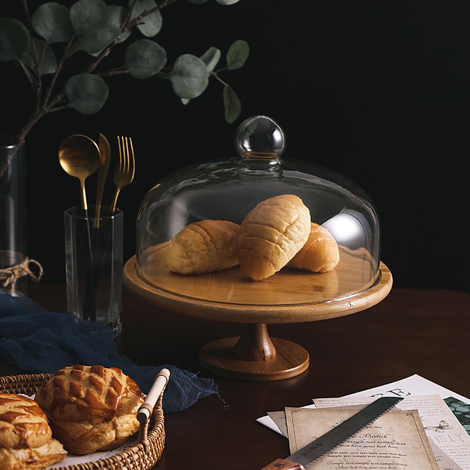 Wooden Serving Tray with Glass Cover Breakfast Food Cake Serving Platter