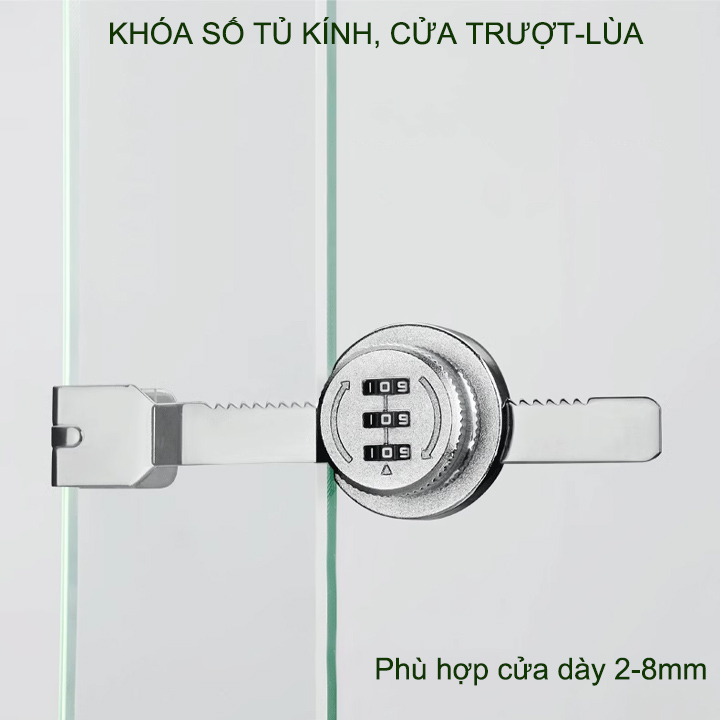 Khóa tủ kính mở bằng 3 mã số có thể thay đổi được, loại cánh không khung mở trượt, lùa