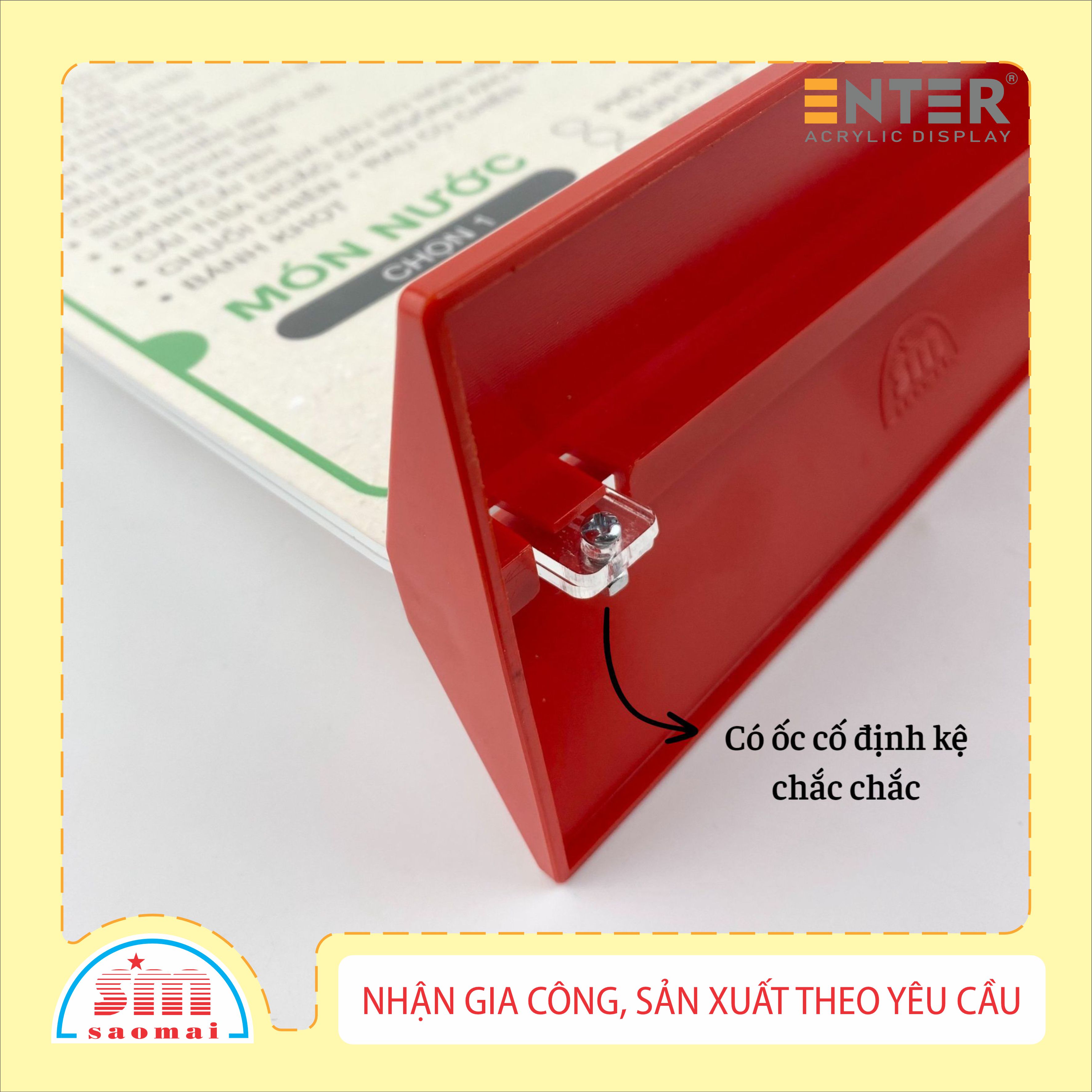 Kệ menu nhà hàng, Standee mica để bàn, Bảng quét mã QR Code, Kệ mica 2 mặt Enter E20 100x210mm đế màu