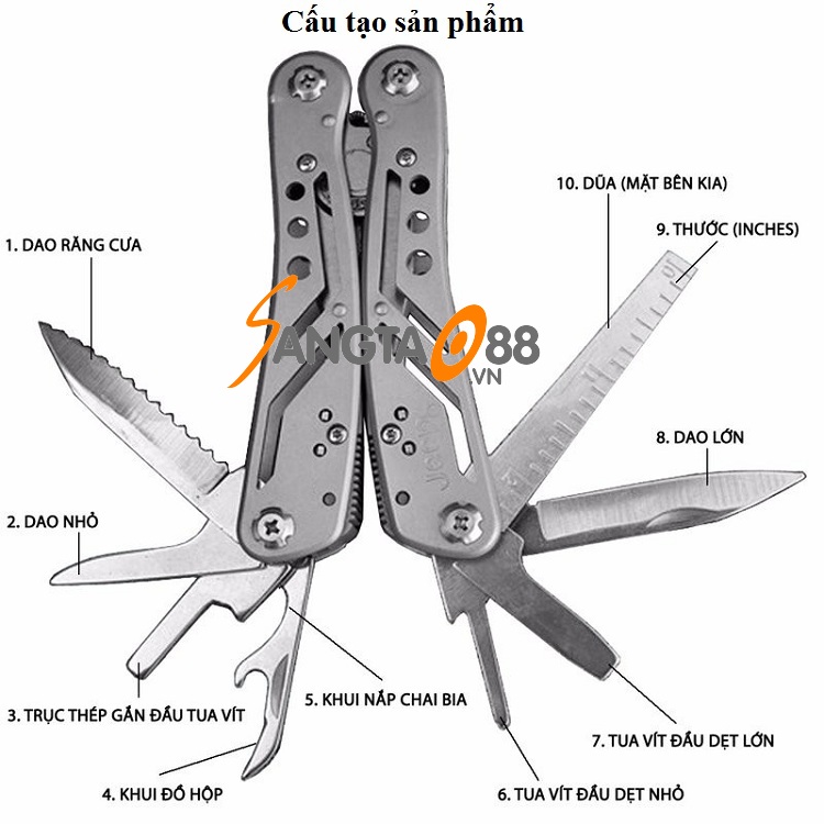 Dụng cụ đa năng đi dã ngoại ngoài trời cầm tay tích hợp kìm, tua vít có đèn bên trong tiện ích 13in1 cao cấp (Tặng đèn pin bóp tay mini- giao màu ngẫu nhiên)