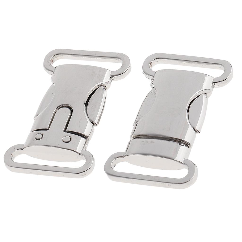 2x2 Pieces Metal Side Release Buckle Cord Bracelet Pet Collar Silver 4.5x2.5cm