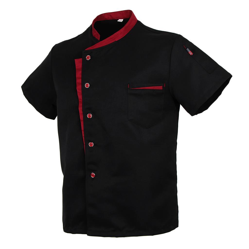 Unisex Short Sleeve Chef Coat Workwear Kitchen Jacket - Black, 4XL