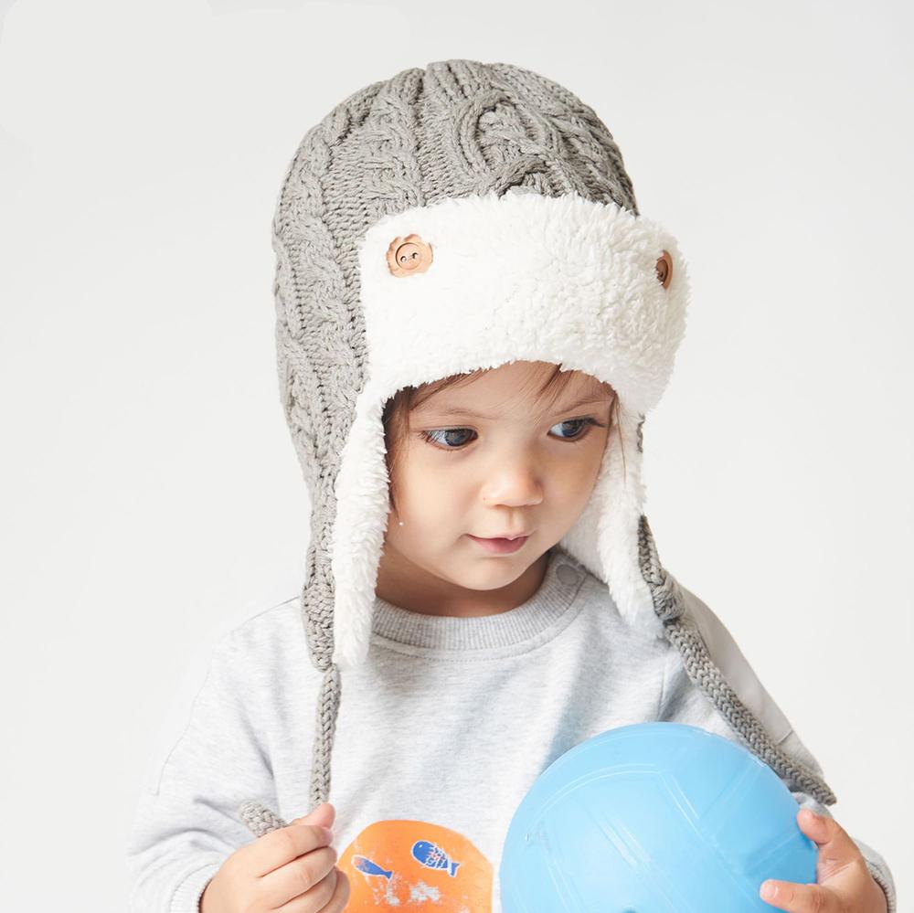 Mùa Đông Cho Bé Máy Bay Ném Bom Mũ Cotton Đan Trẻ Em Bò Mũ Lưỡi Trai Cho Bé Trai Và Bé Gái Với Lót Nỉ Cho Bé