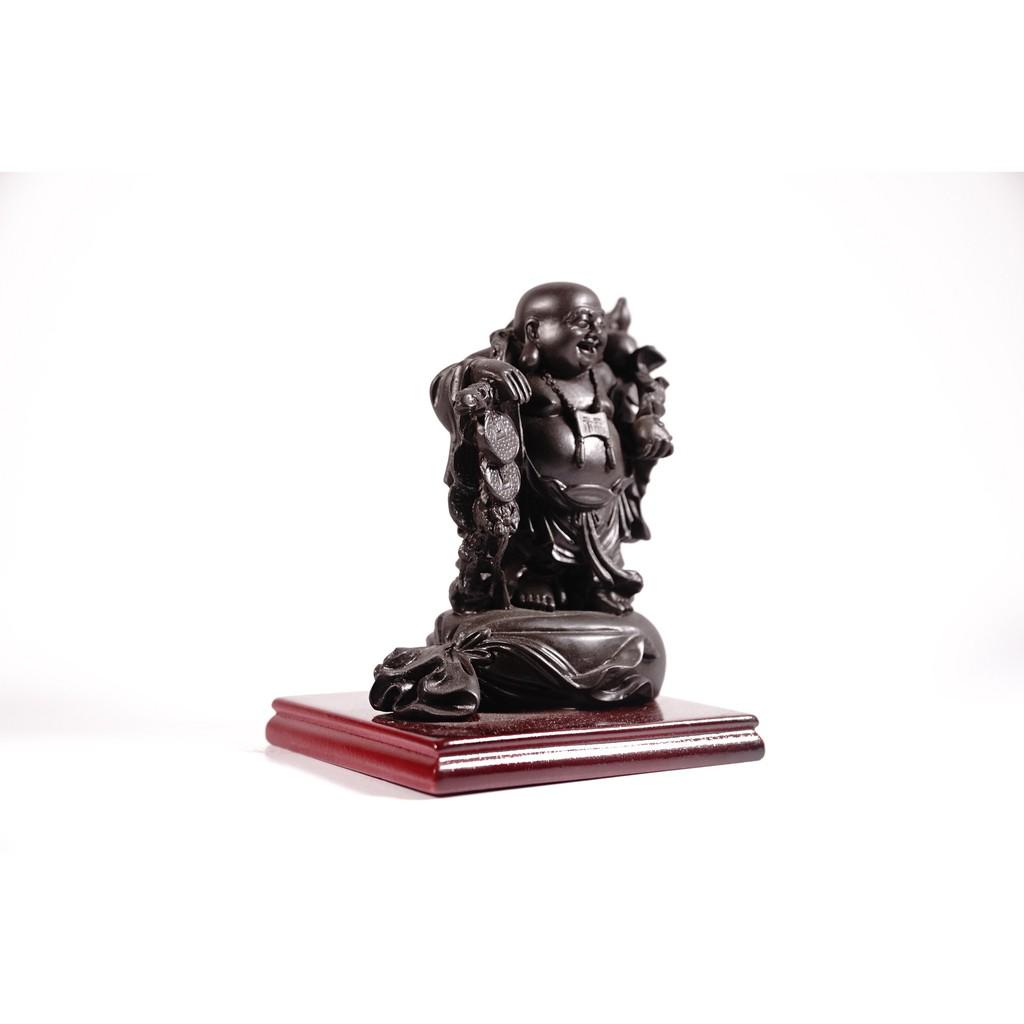 Tượng phật Di Lặc vác tiền trên bao tải có đế nâu đất - Cao 11cm