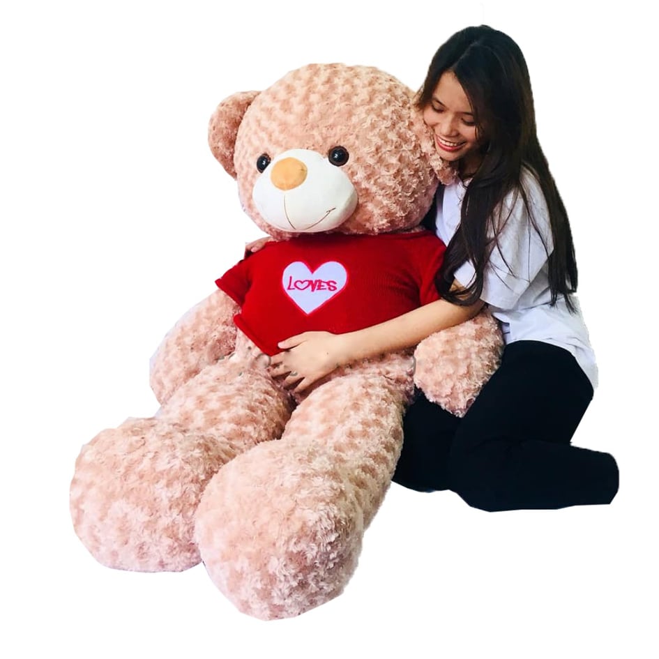 Gấu bông Teddy siêu to khổng lồ 1m5 - Màu be áo đỏ cao cấp