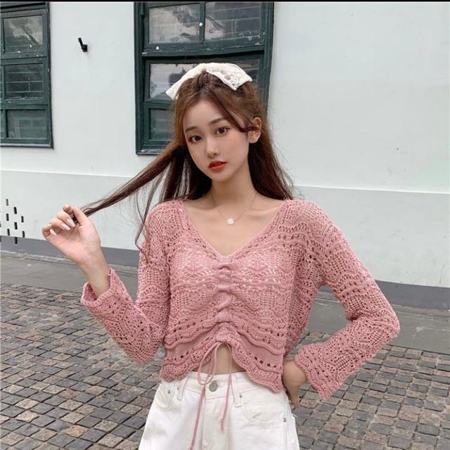 Áo len lưới croptop rút ngực Ulzzang style  Hàng Quảng Châu