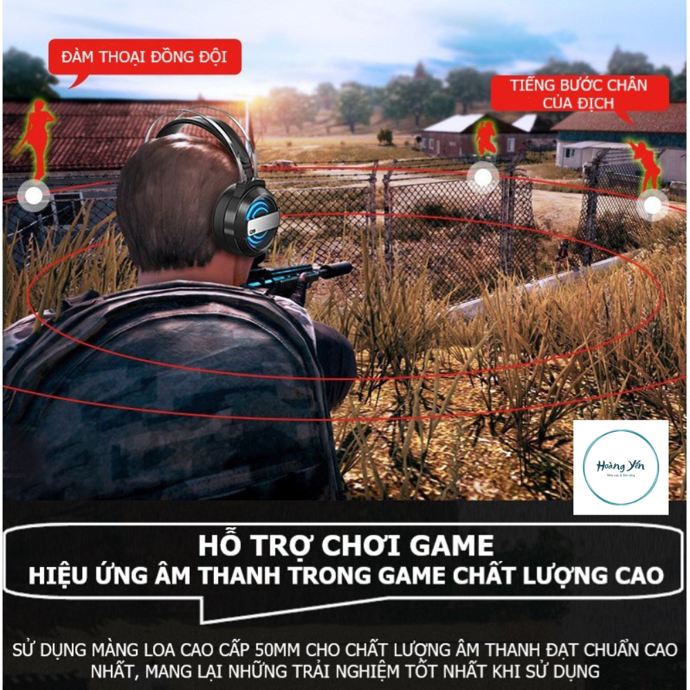 Tai nghe chụp tai máy tính GAMING MC Q9 có đèn LED đổi màu, có mic đàm thoại, headphone chơi game trên laptop, pc