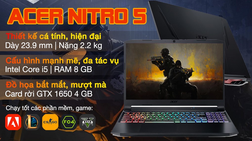 Acer Nitro 5 AN515 57 5669 i5 11400H/8GB/512GB/4GB GTX1650/15.6&quot;F/144Hz/Win11/(NH.QEHSV.001)/Đen - Hàng chính hãng